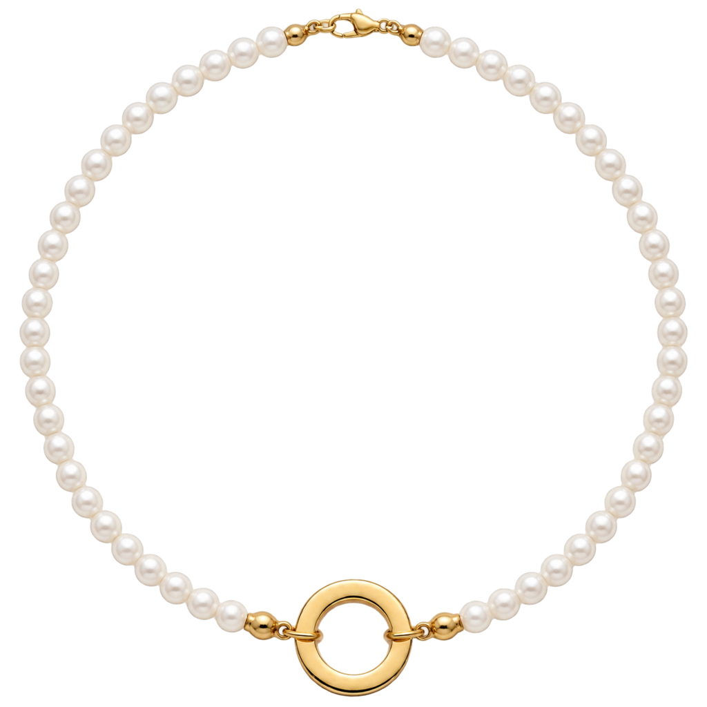 Collier charm's tout en perles, anneau doré lisse