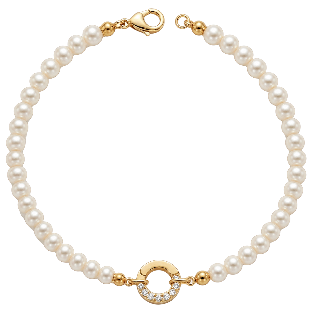 Collier charm's tout en perles, anneau doré serti de strass